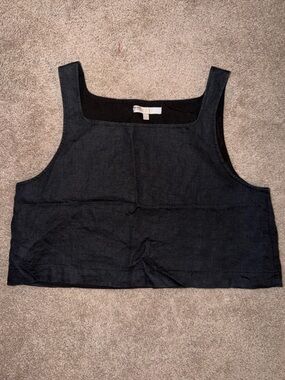 Wayf Black Square Neck Linen-Blend Cropped Tank
